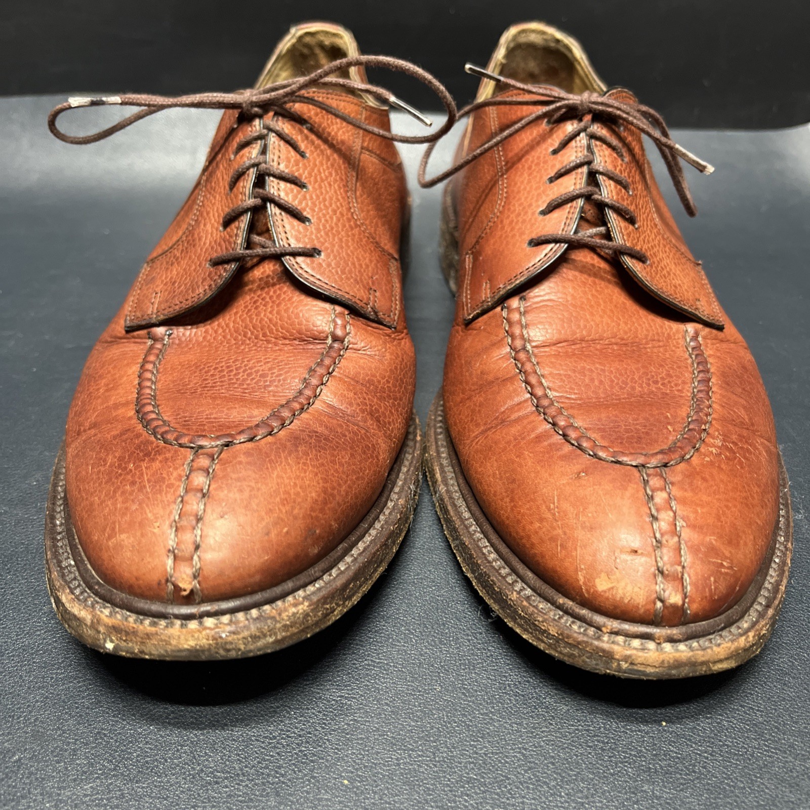 BOSTONIAN CROWN WINDSOR Split Toe Pebble Grain Brown Size 10.5 D, Made in Italy!