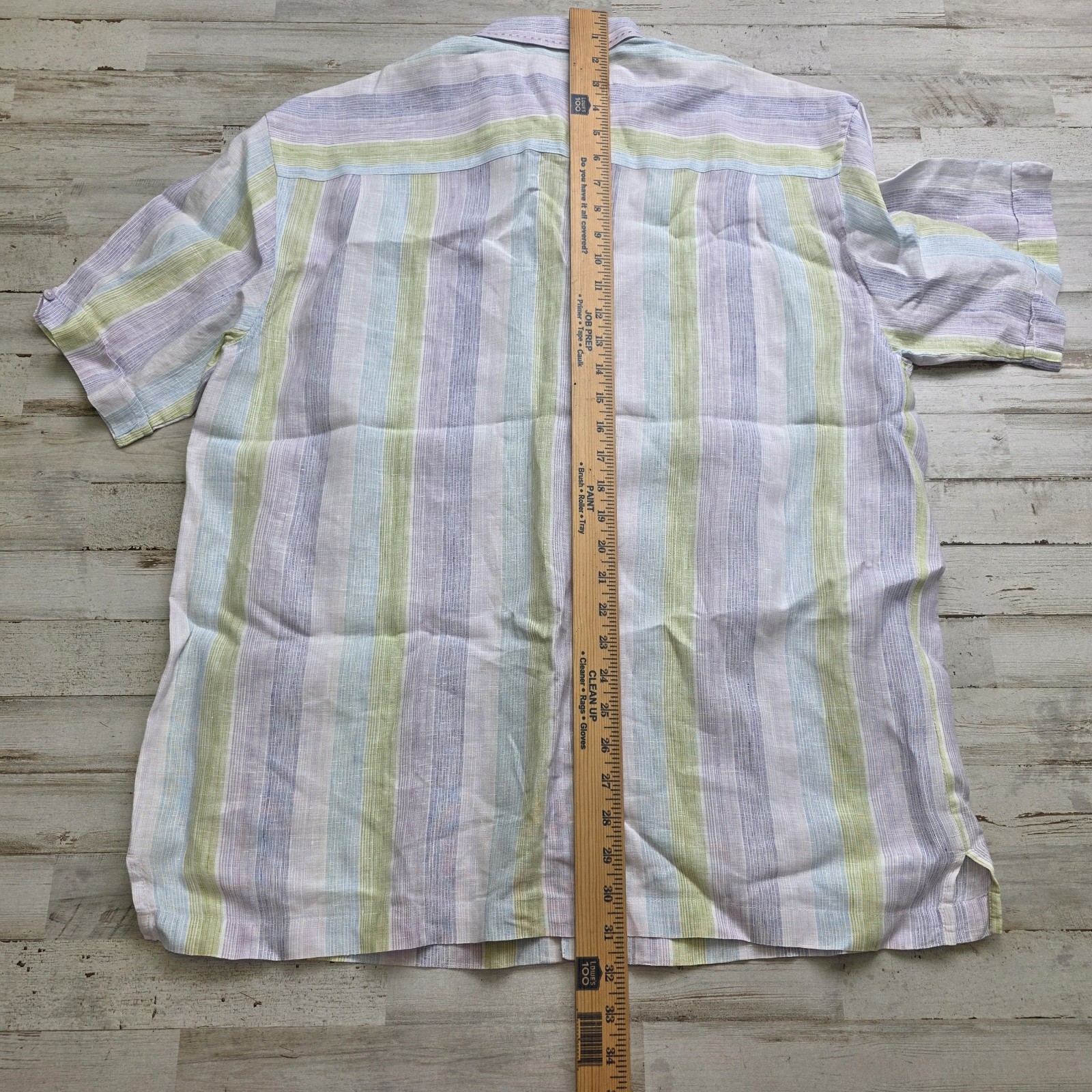 Cubavera Mens Shirt LG Button Down Pastel Stripe Casual Short Sleeve 100% Linen