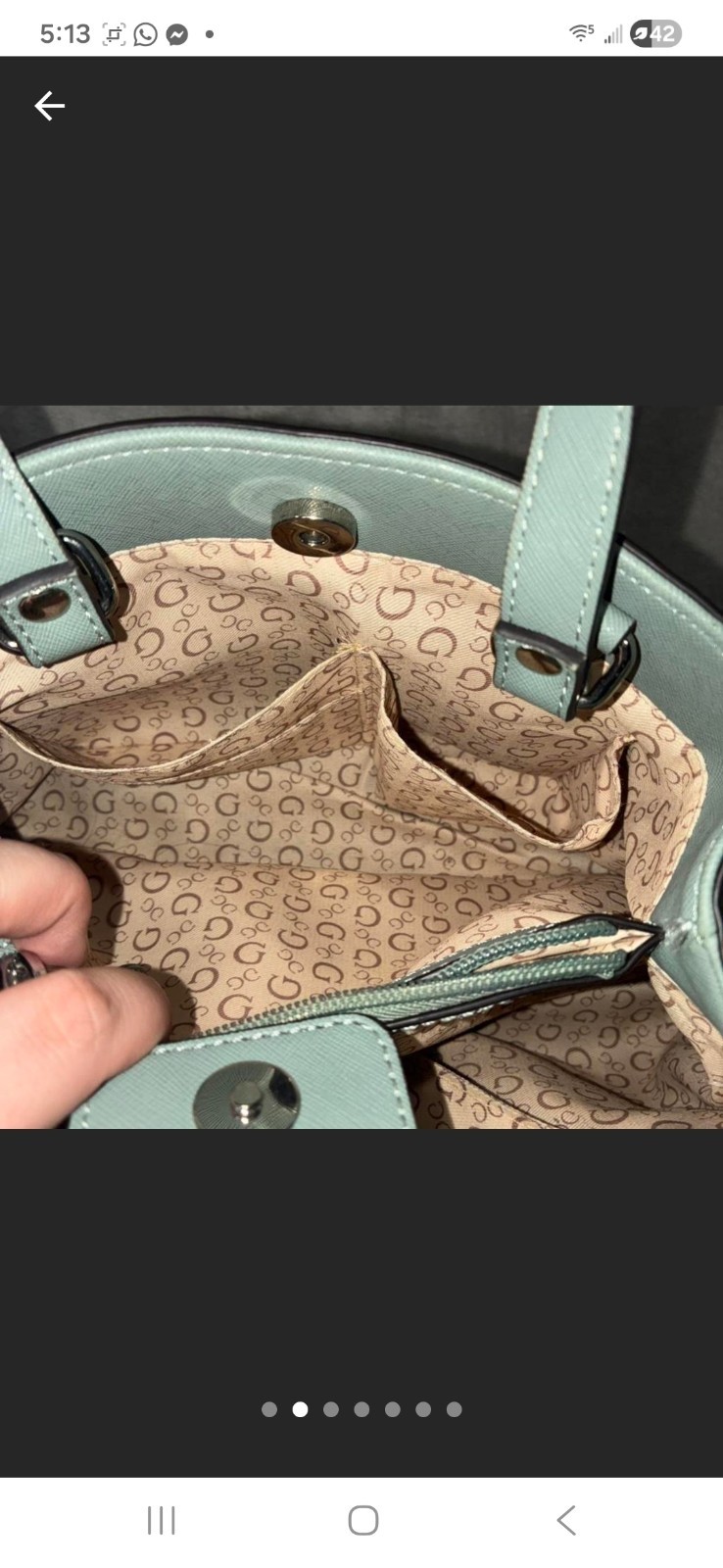 GUESS Light Blue Satchel Top Handle Magnetic Closure Detachable Strap Silver
