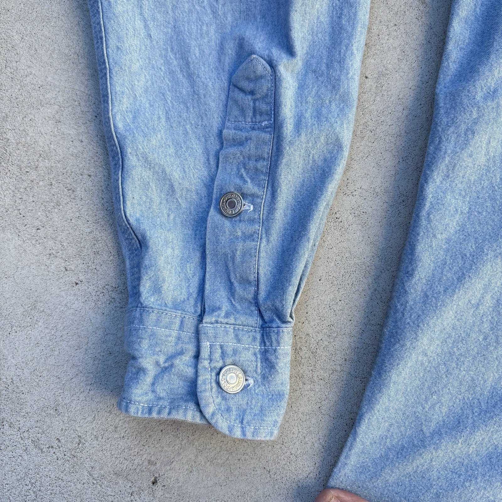 VTG Polo Ralph Lauren Authentic Dungarees Small 80s Workwear Wash Denim Shirt