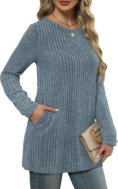 ❤️Xieerduo❤️Size Medium❤️❤️Blue /Gray Knit❤️Soft Fabric❤️Long Sleeve w/Pockets