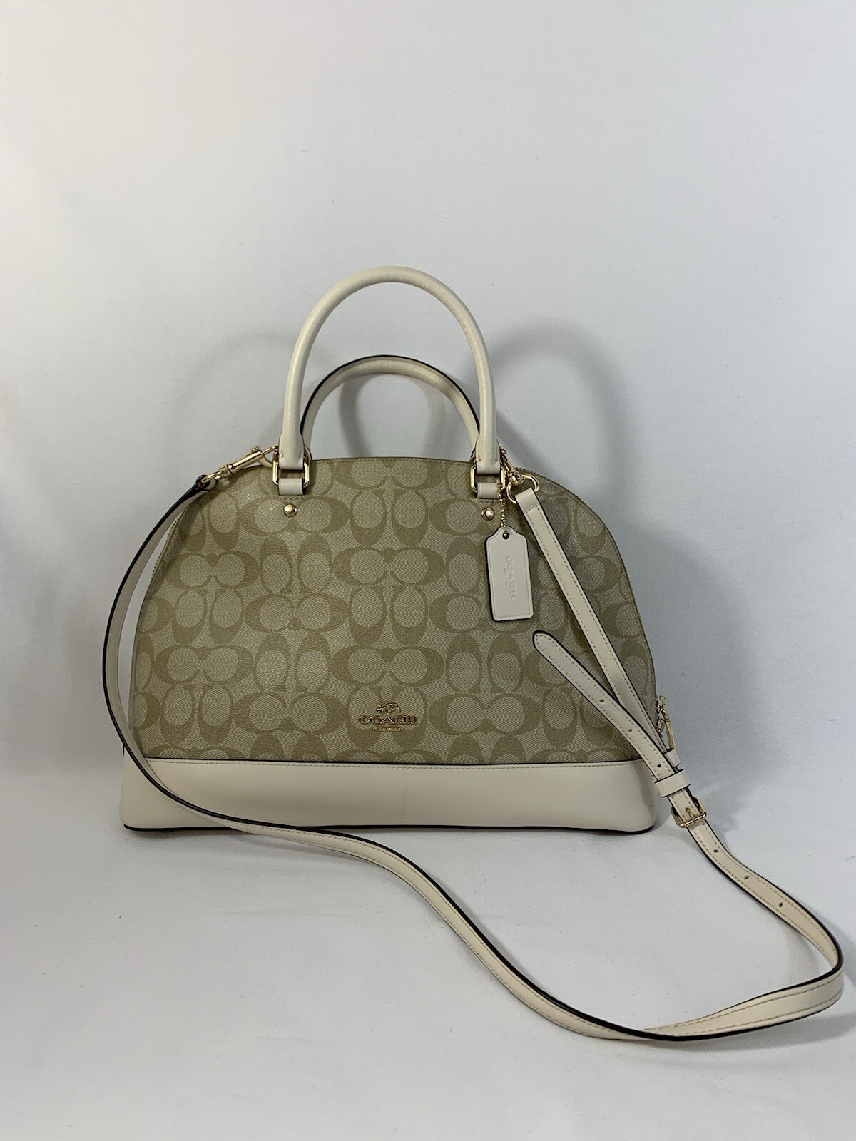Coach SIERRA SIGNATURE SATCHEL Khaki / white – #F27584