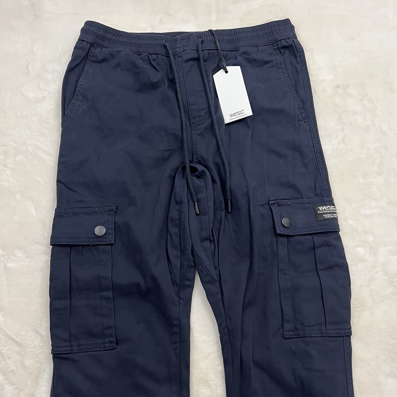 WeSC Mens Slim Utility Jogger Chino Pants Navy Blue Size M