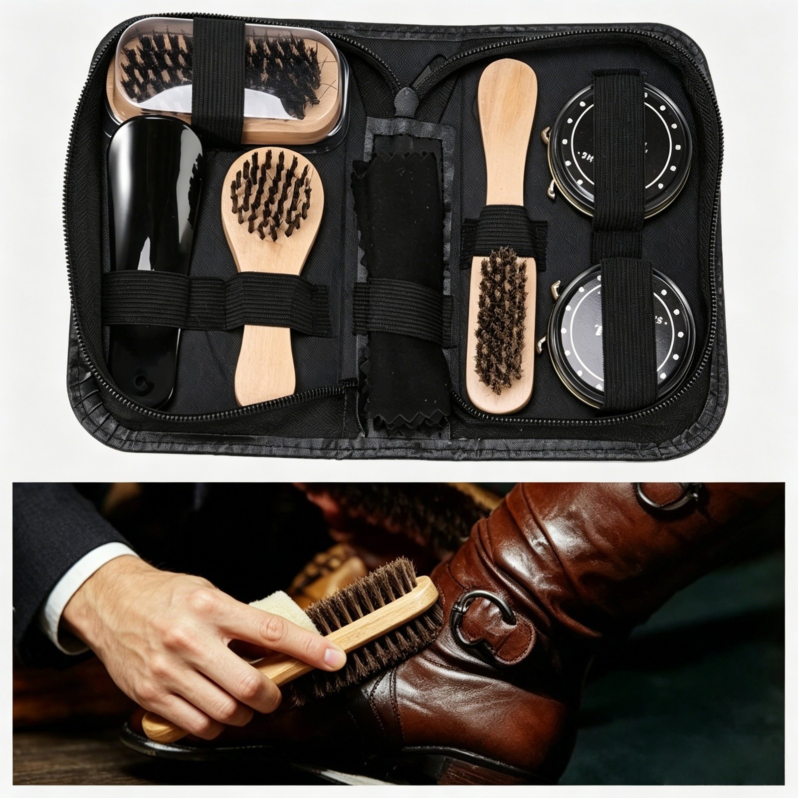 Leather Boots Shoe Care Kit 3 Brushes Cleaner Polish Shine For Footwear
