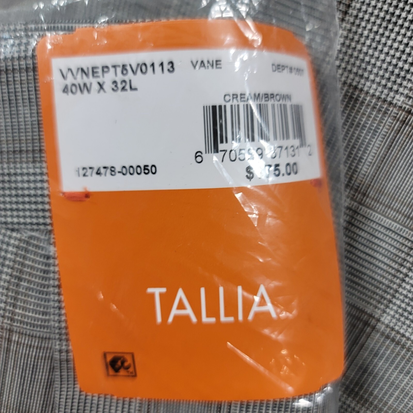 Tallia Slim-Fit Wool Suit Mens 44L 2 Piece Pants 40×32 Cream Brown $600 NEW