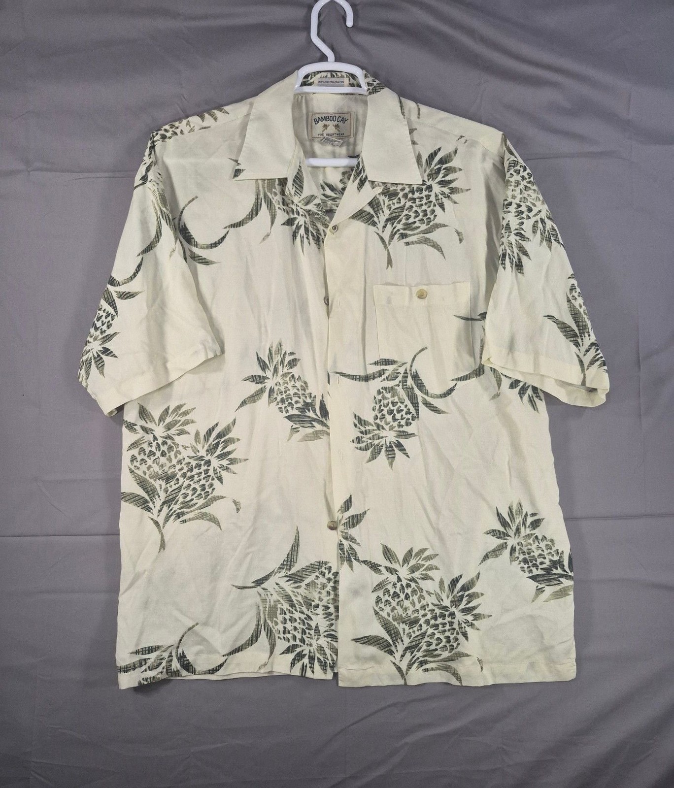 Bamboo Cay Men’s Short Sleeve Pineapple Print Rayon Hawaiian Resort Shirt