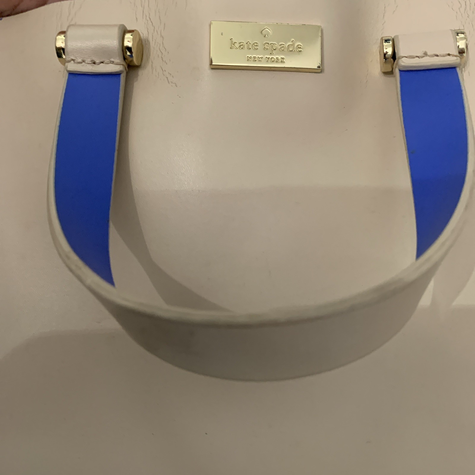 Kate Spade New York Beige Blue Accent Medium Satchel Zip Top No shoulder Strap