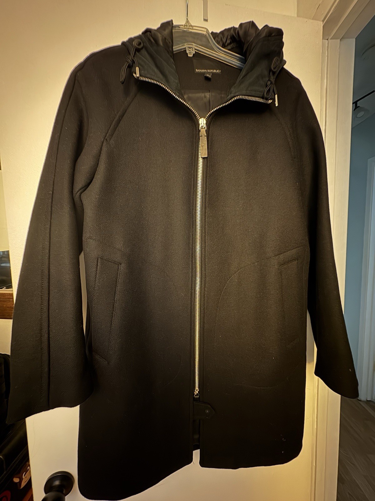 Mario Bellucci For Banana Republic Black Wool Hooded Trench Coat Med medium M