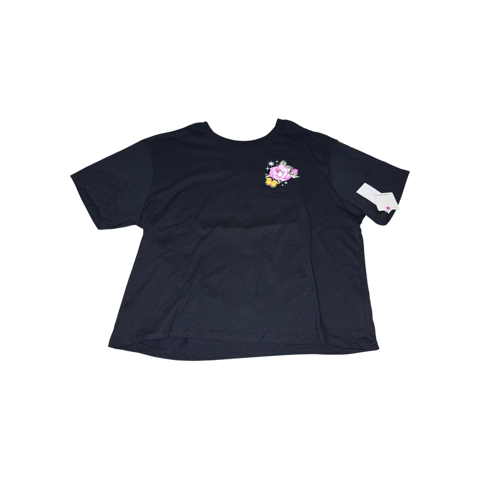 Rebellious One Black Rose Butterfly Celestial Graphic T-Shirt Womens XL NWT