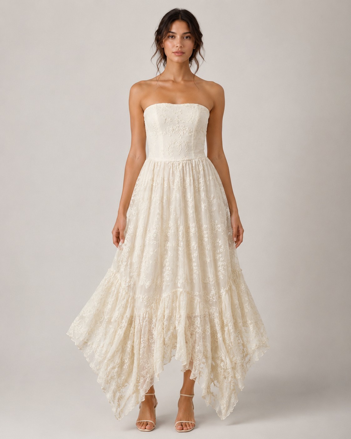 Altar’d State Ivory Strapless Lace High Low Midi Dress 2XS NWT Boho