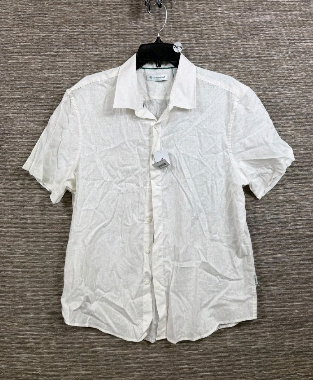 Cubavera Linen Blend Button Front Shirt Mens Size L Brilliant White NEW