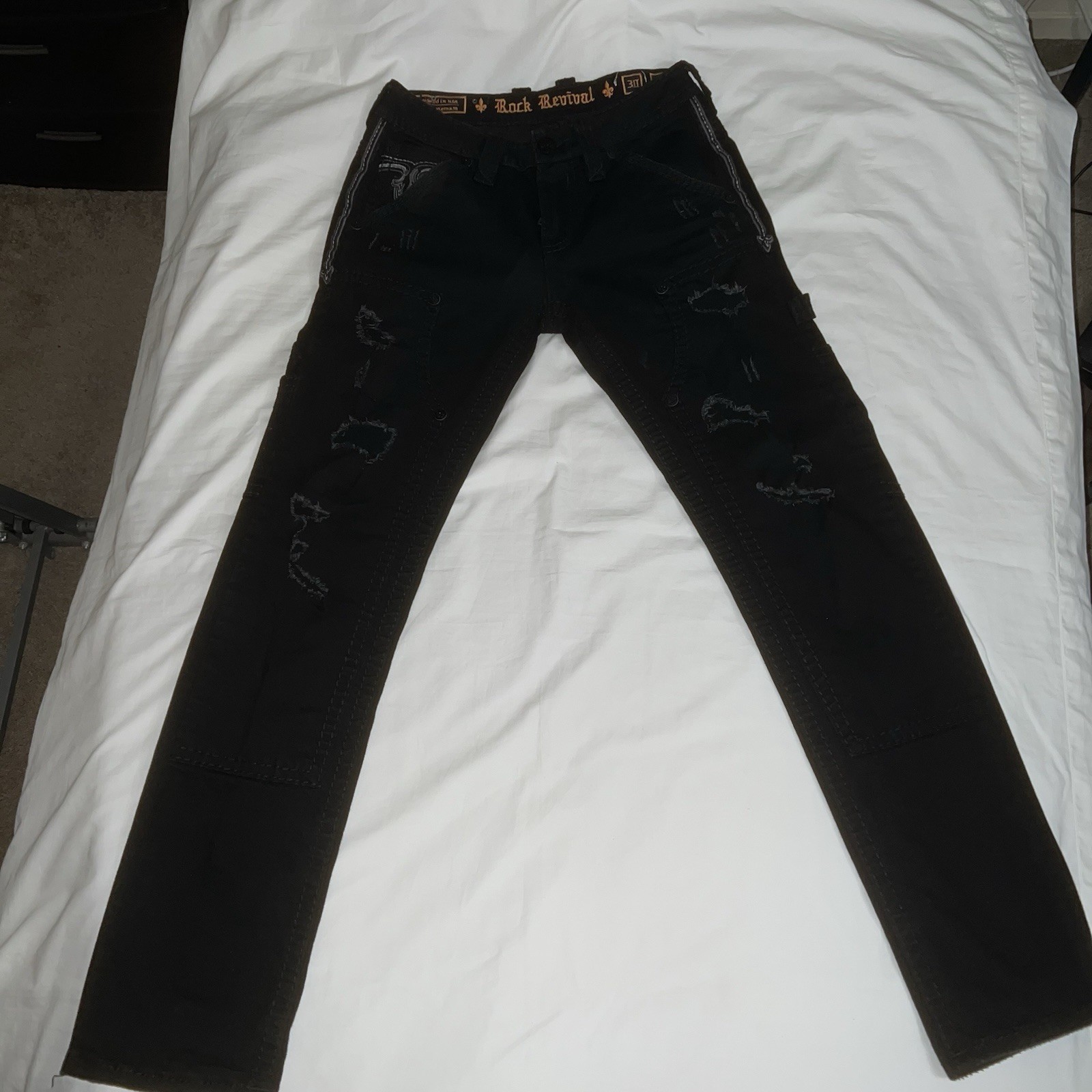 Black Rock Revival Distressed Carpenter Straight Jeans Size 30×34