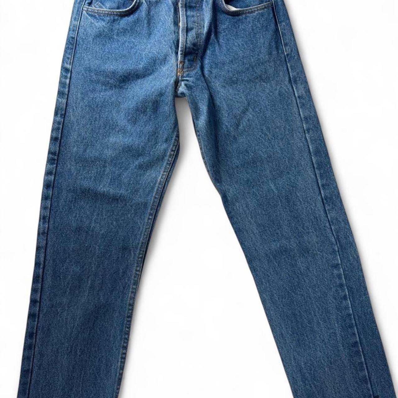Unbranded Blue Denim Frayed Hem Straight Leg Jeans Button Fly Medium Wash 29×26