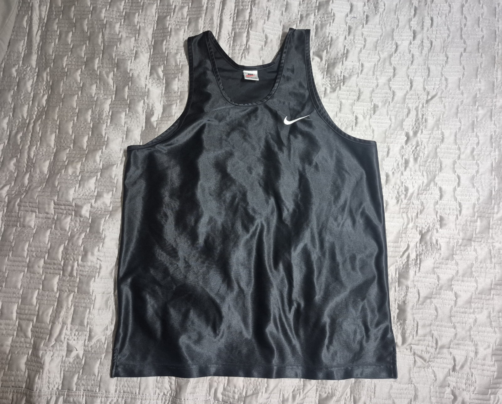 Vintage 90s Nike Basketball Jersey Tank Top Large Satin Black Silky Shiny