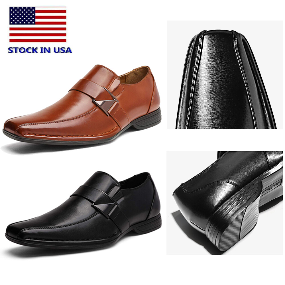 Men’s Casual Dress Loafers Shoes Leather Formal Square Toe US Wide Size 6.5-13