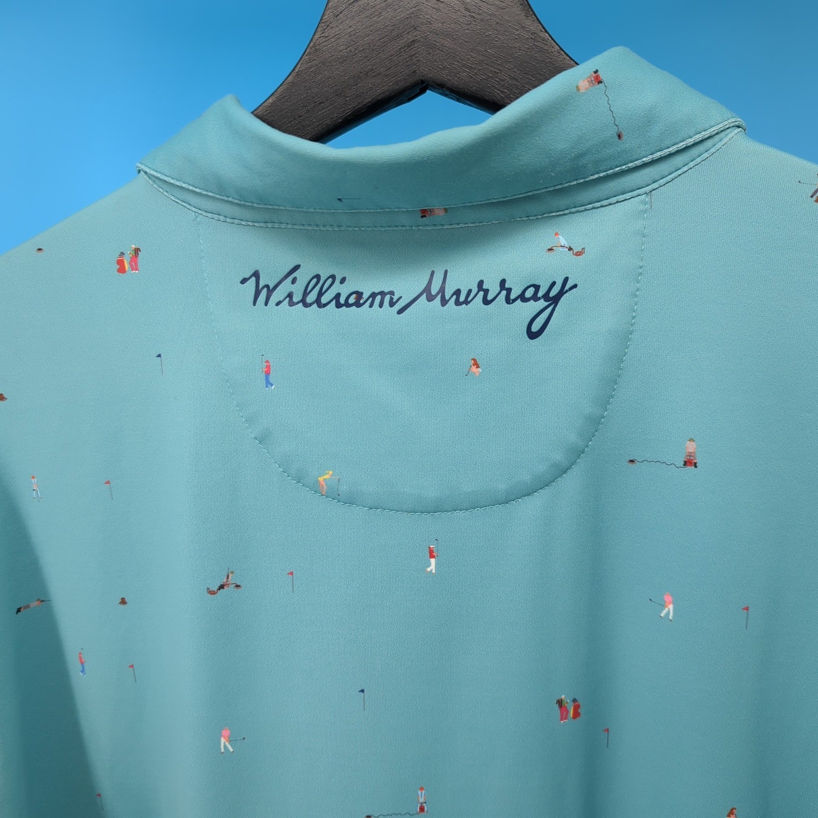 William Murray Mens Medium Golf Polo Shirt Teal Blue Novelty Print Short Sleeve