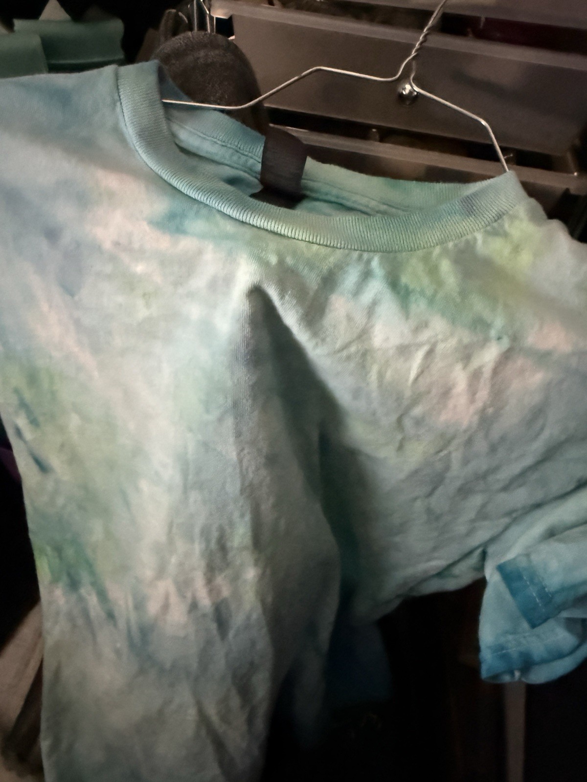 Gildan Colorful Blue Green White Tie-Dye Cotton Jersey Crew Neck T-Shirt M