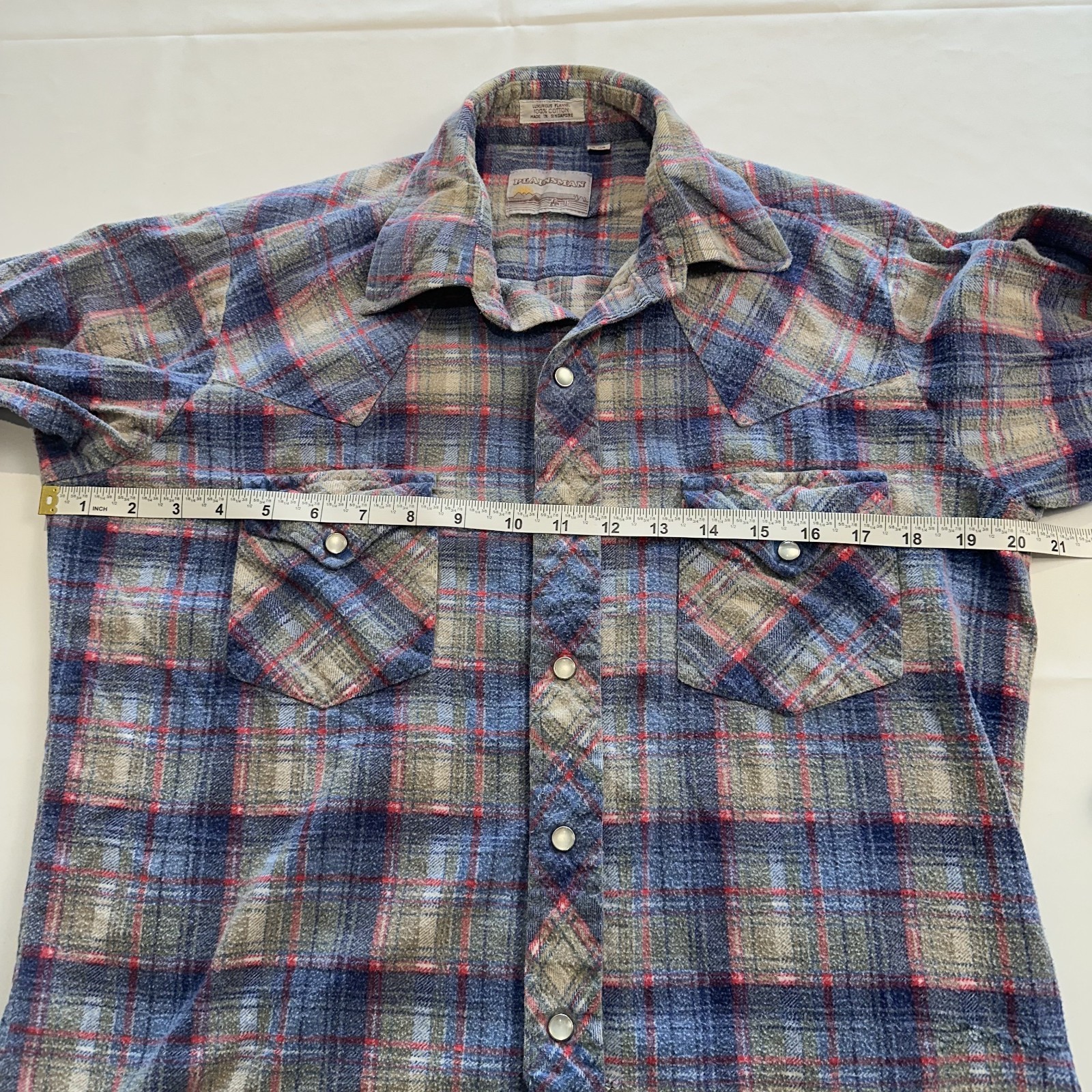 VTG Plainsman Pearl Snap Long Sleeve Shirt Plaid Mens M Western Cowboy