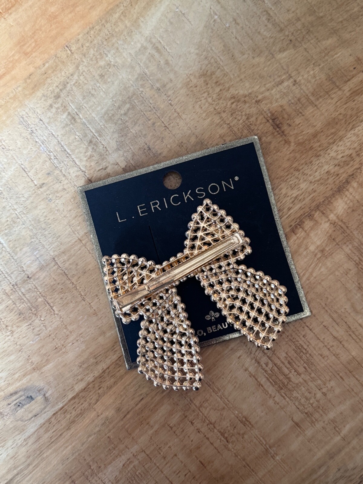 L. Erickson Faux Pearl Bow Rhinestone & Gold-Tone Hair Pinch Clip