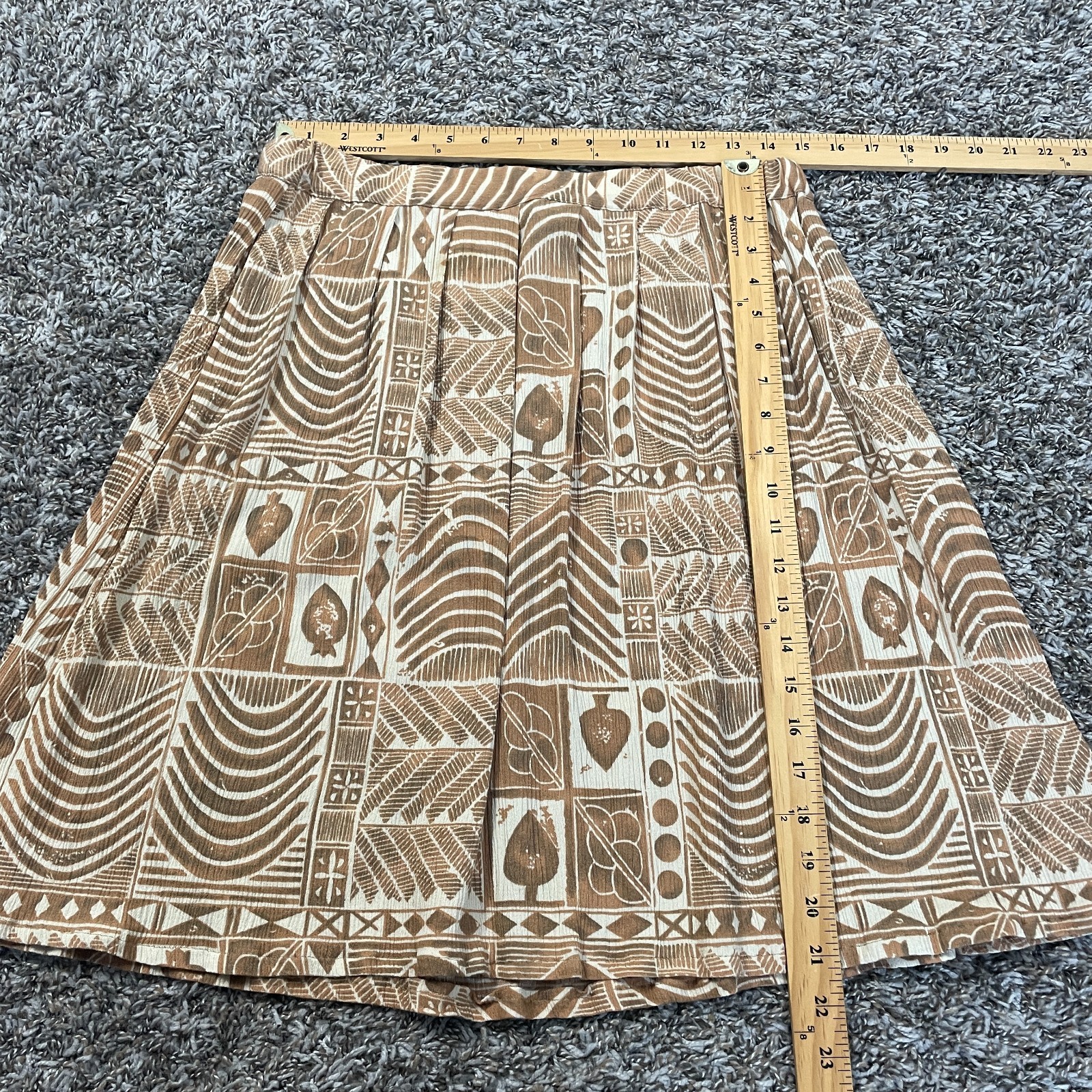 Vintage A Line Mini Skirt Small Brown Tan Tribal Boho Lagenlook Pleated Skater