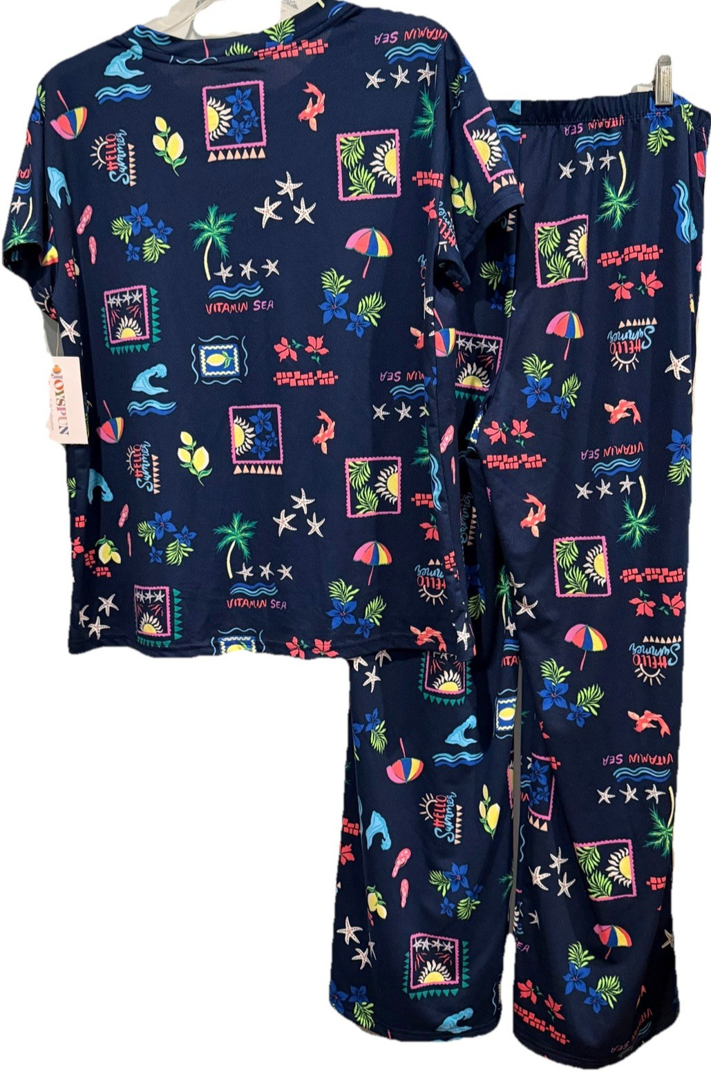 NWT Joyspun Dreamy Soft Pajama Set Medium Tropical Blue Pockets Loungewear