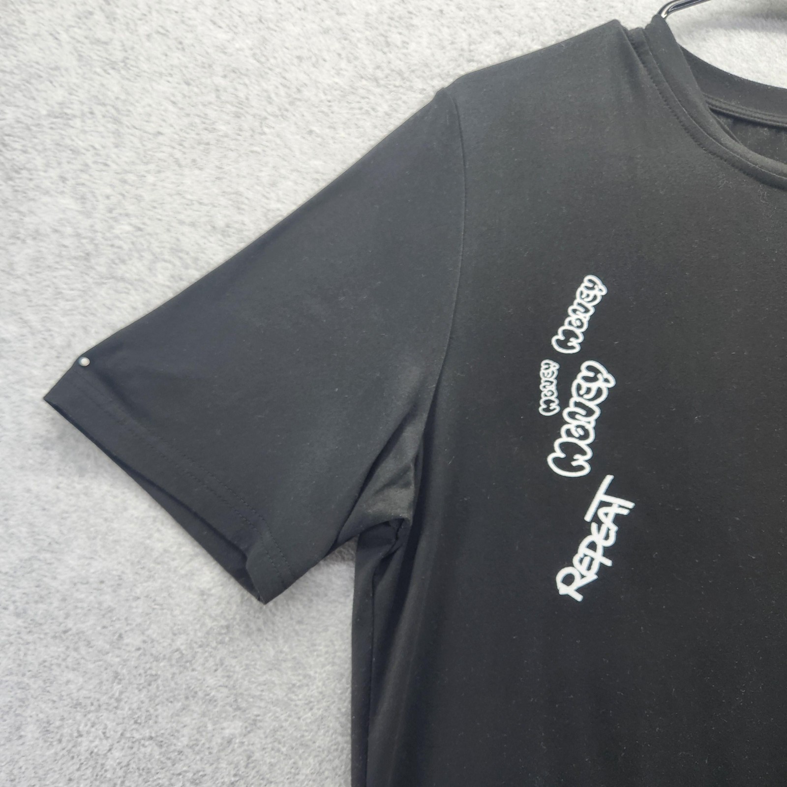 SHEIN Shirt Mens Small Black Graphic Money Repeat Smile Flame Earth Tee