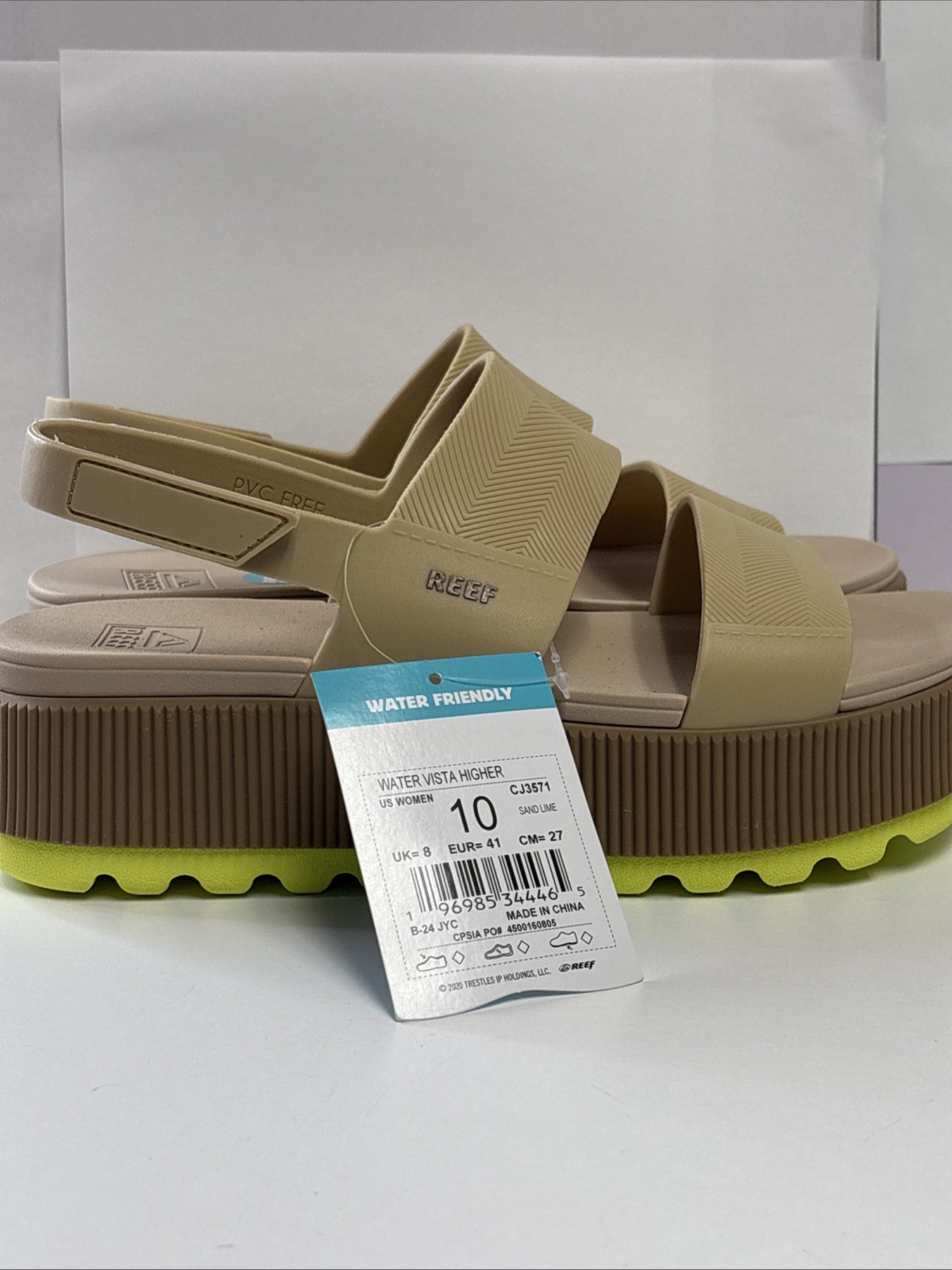 Reef Water Vista Higher Platform Women’s Sandals~Size 10 ~ Sand Lime ~ NO BOX
