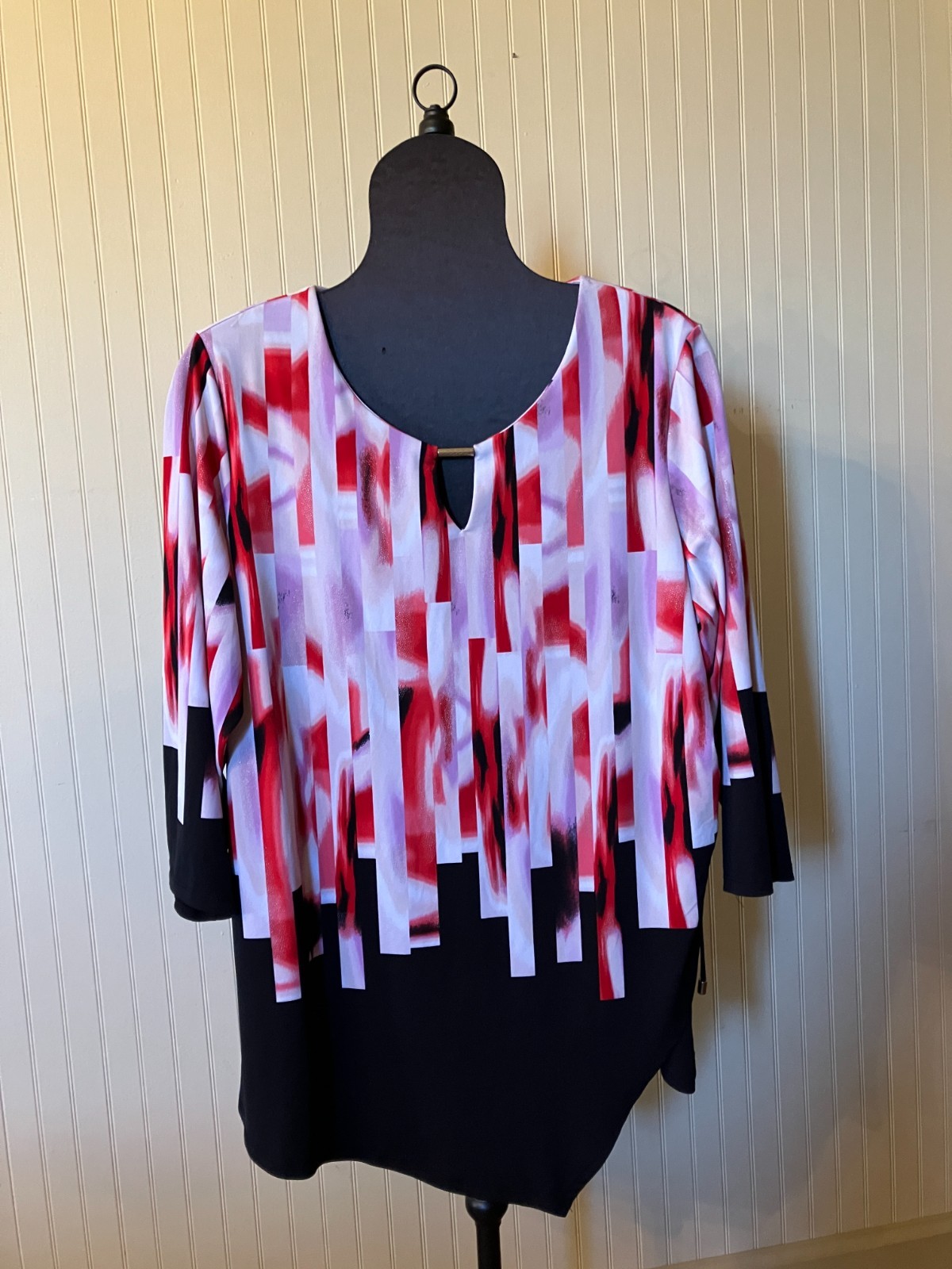 JM Collection ~1X~Artsy/BOHO Red/Black/Purple~Slinky Resort Wear Liquid Knit Top