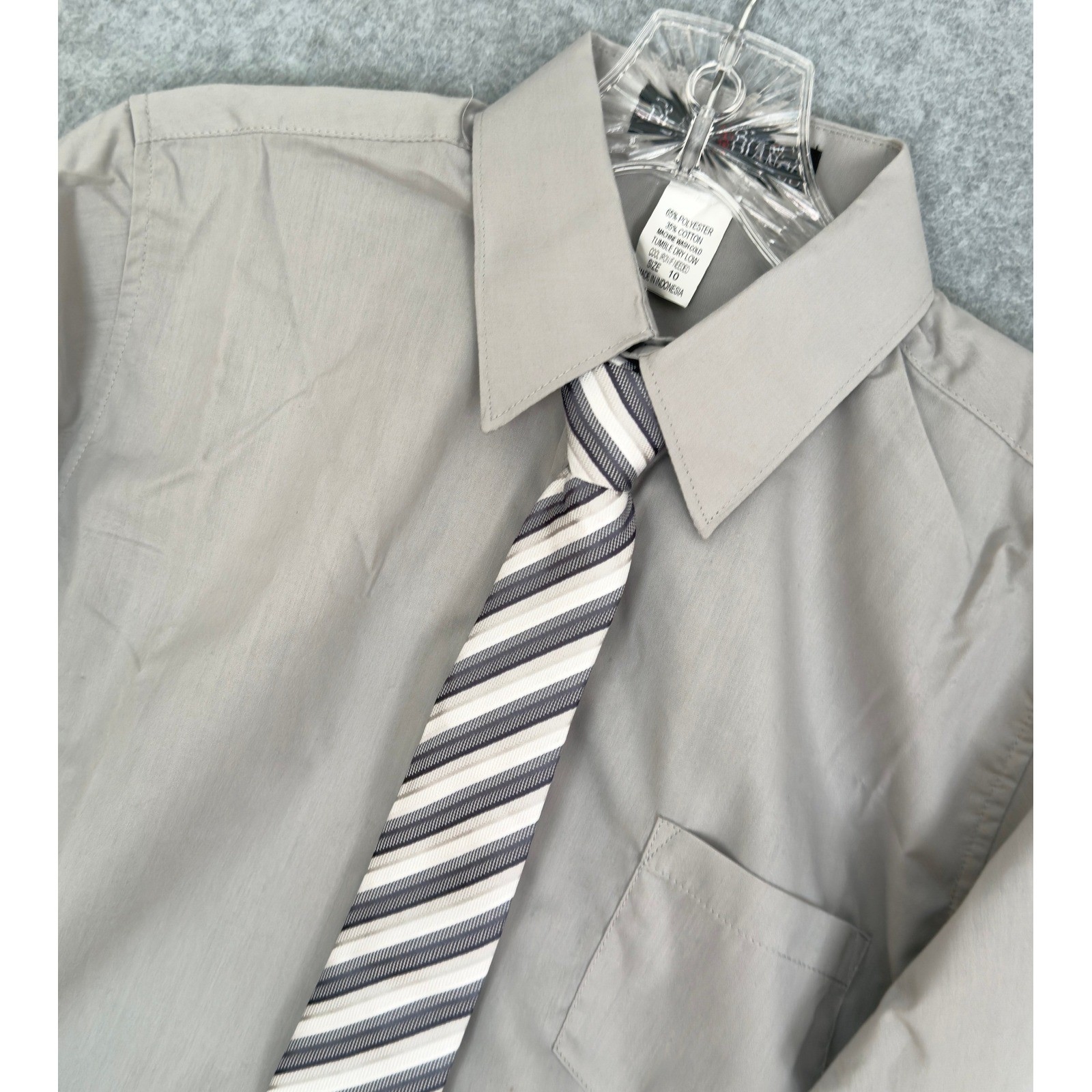 Black N Bianco Dress Shirt Boys 10 Gray Long Sleeve Button Down With Tie