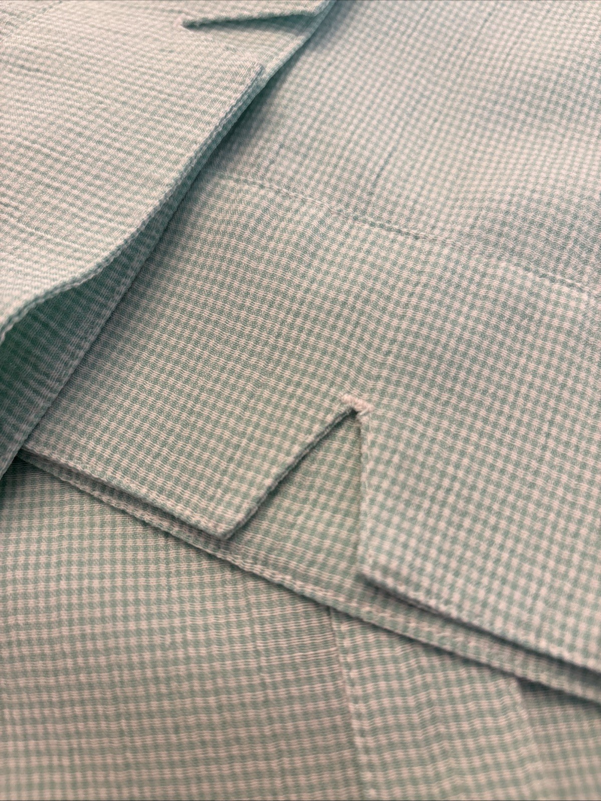 CJ Banks Blouse 3X Mint Green&White Check 3/4 Sleeves Button Down Casual READ!!!