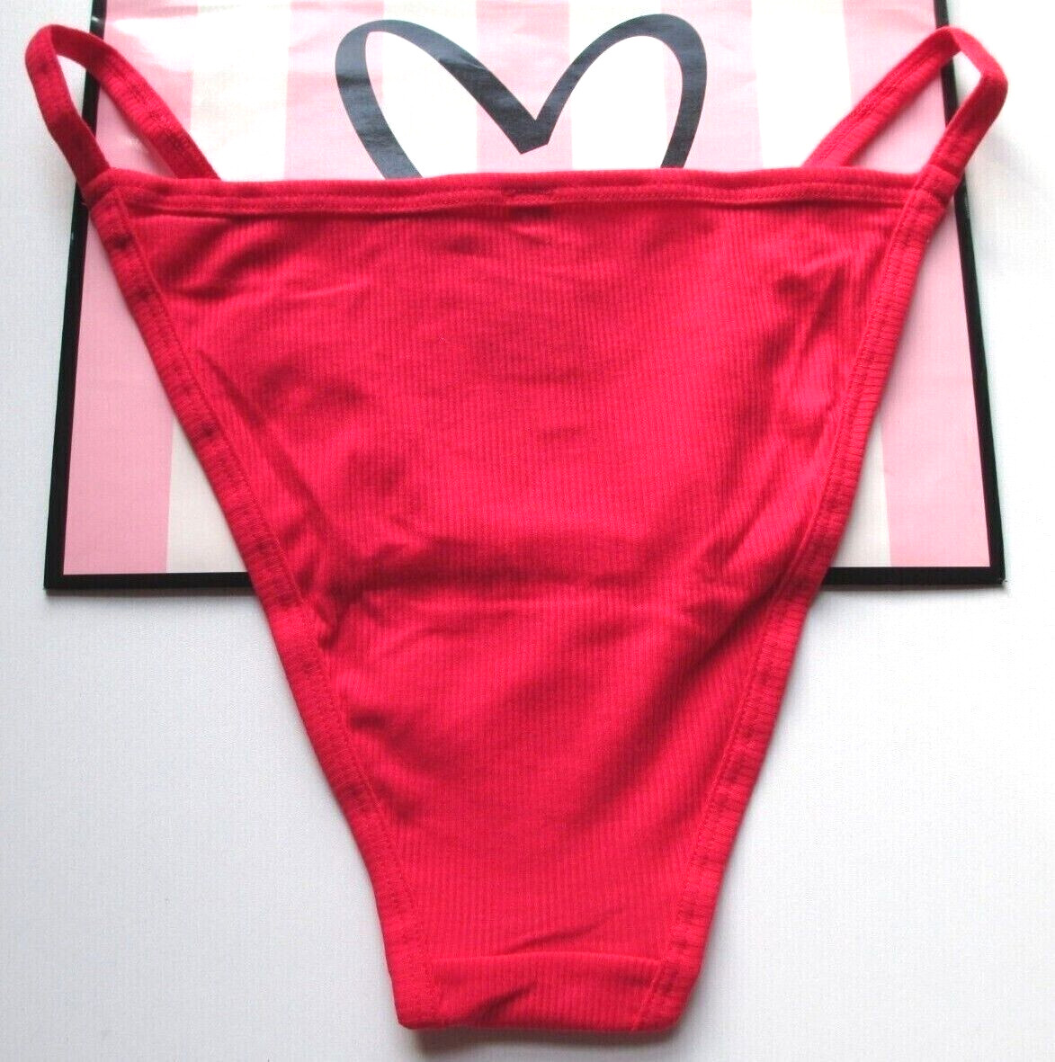 VICTORIA’S SECRET PINK Ribbed Cotton High Leg String Bikini Panty VS Red M L XL