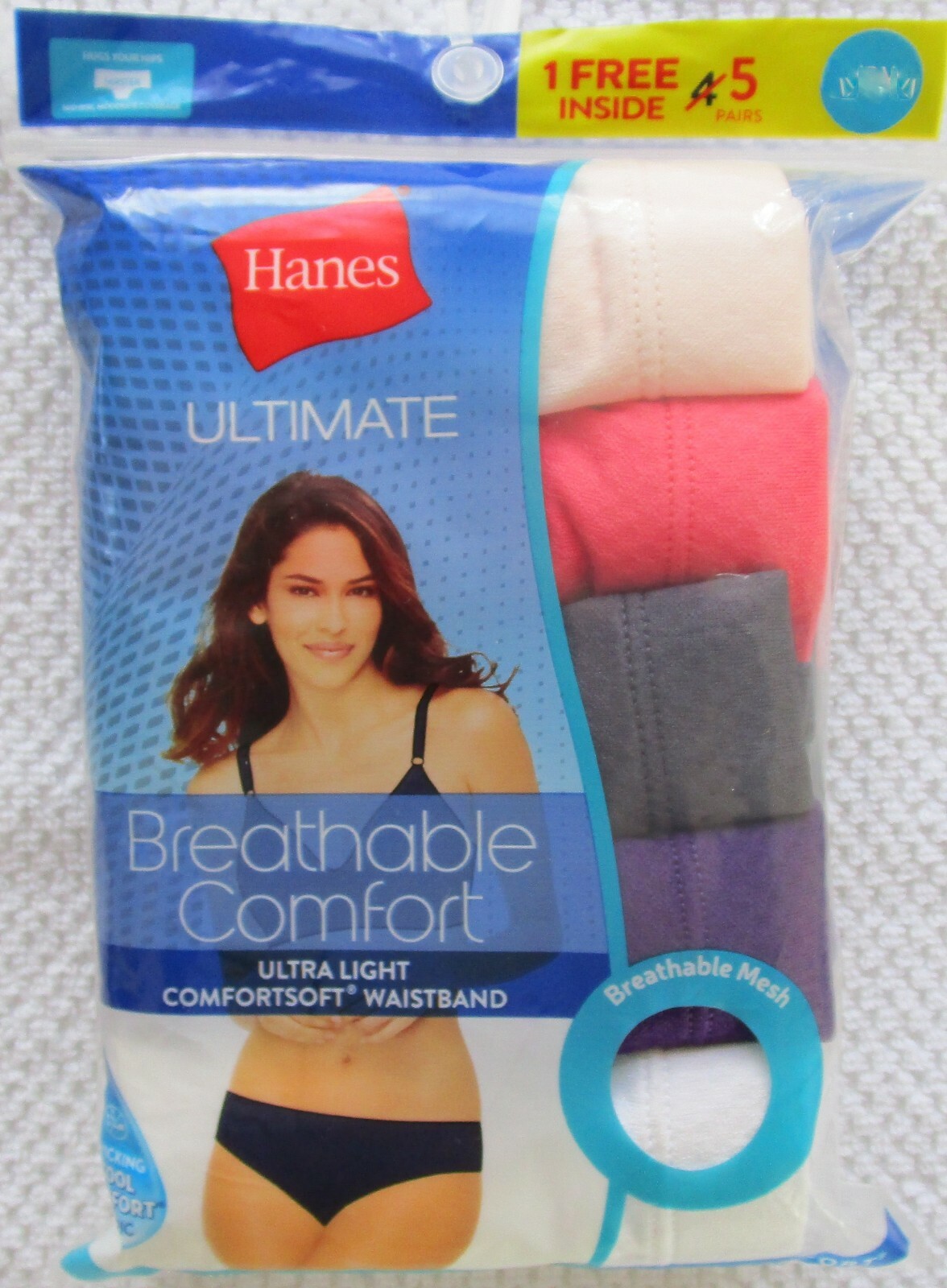 Hanes Ultimate Breathable Comfort Hipster Pantie 4+1 Pack Size 2XL 9 NWT