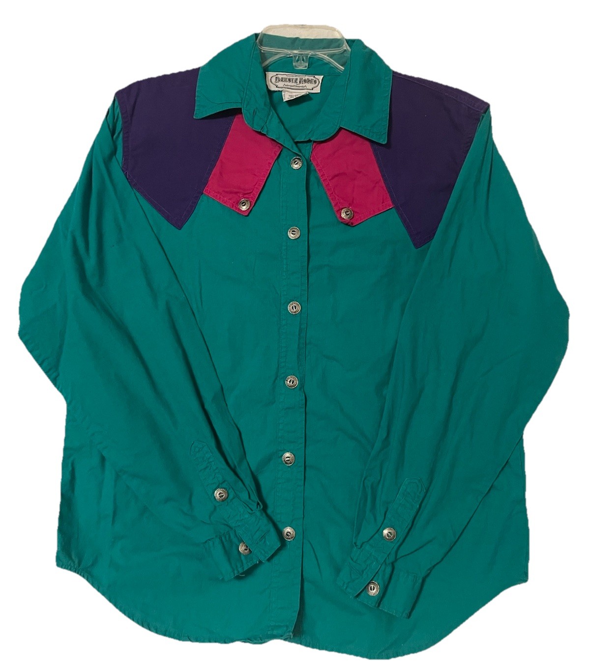 Vintage 80s 90s Color Block Western Rodeo Cowboy Dakota Rodeo Button Shirt M