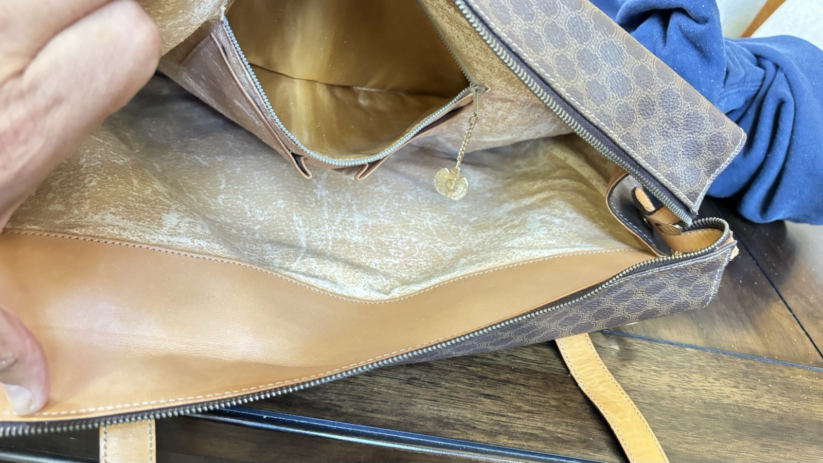 Authentic Celine Macadam Tote Bag Brown Coated Canvas Leather Italy Shopper