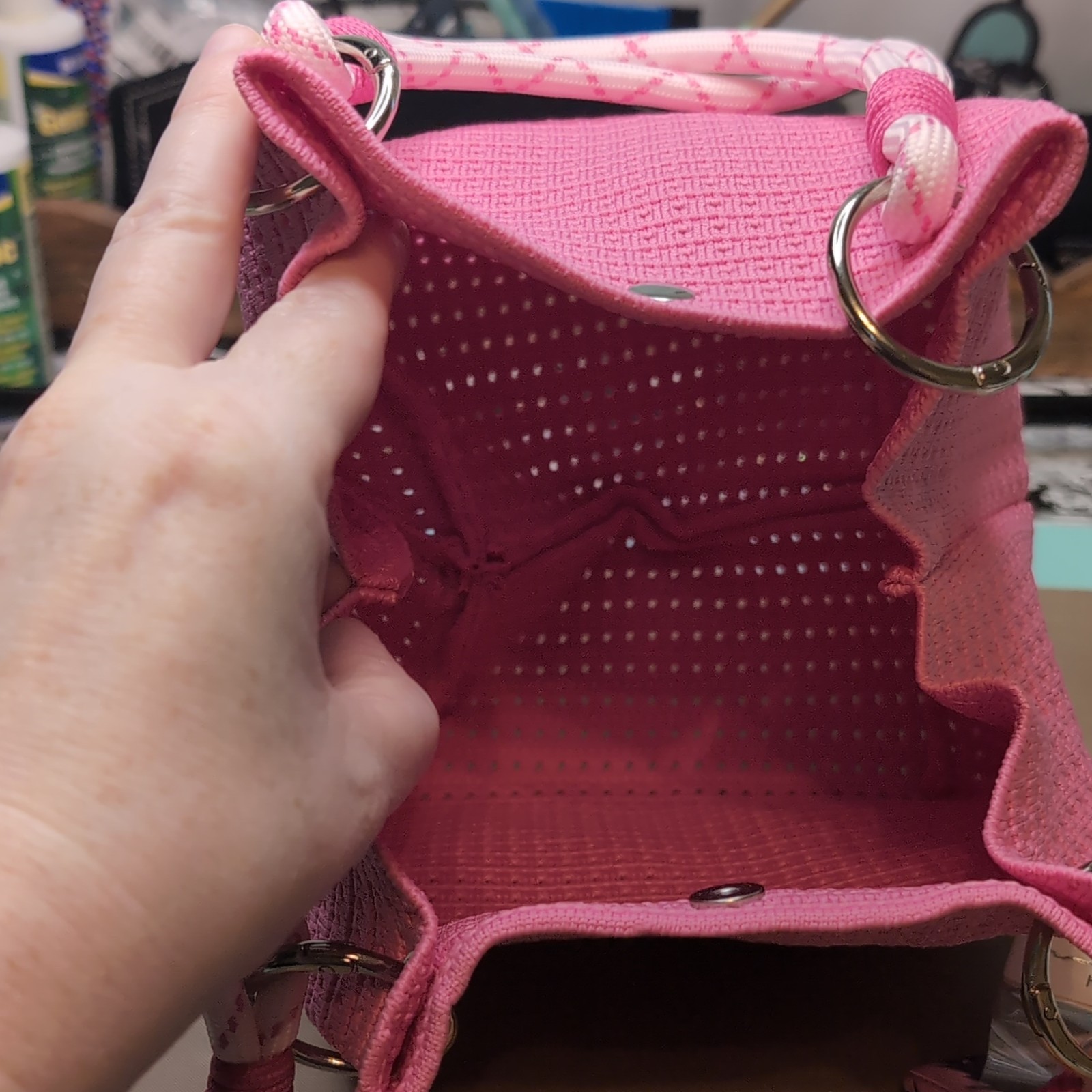 Women’s Pink Satchel Top Handle Bag, Magnetic Closure, Rhinestone Charm