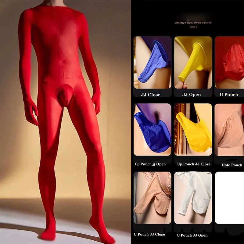 120D Nylon Velvet Fingers Bodystocking Penis Sheath Bodysuit Catsuit Tights