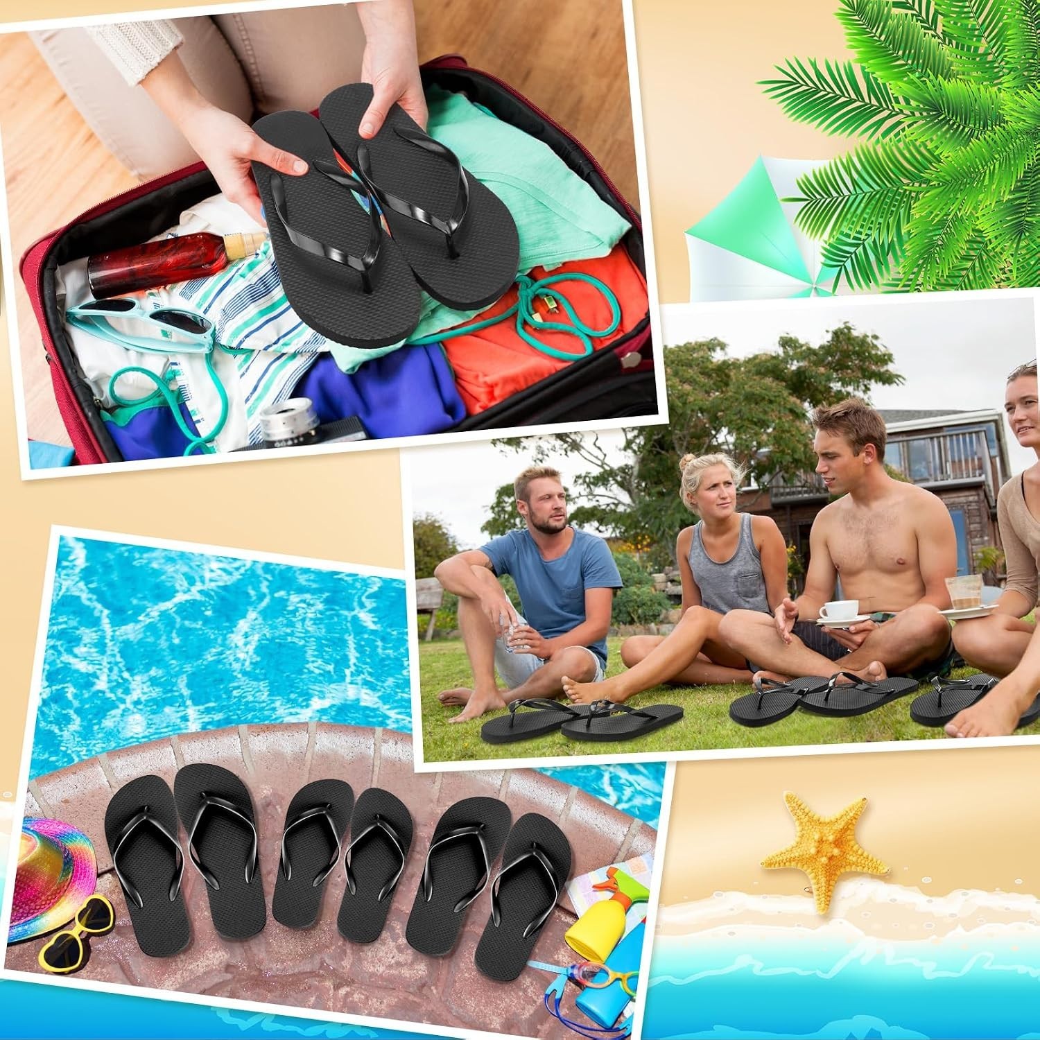72 Pairs Flip Flops Bulk for Wedding Assorted Size Sandals Pack Casual Slippers