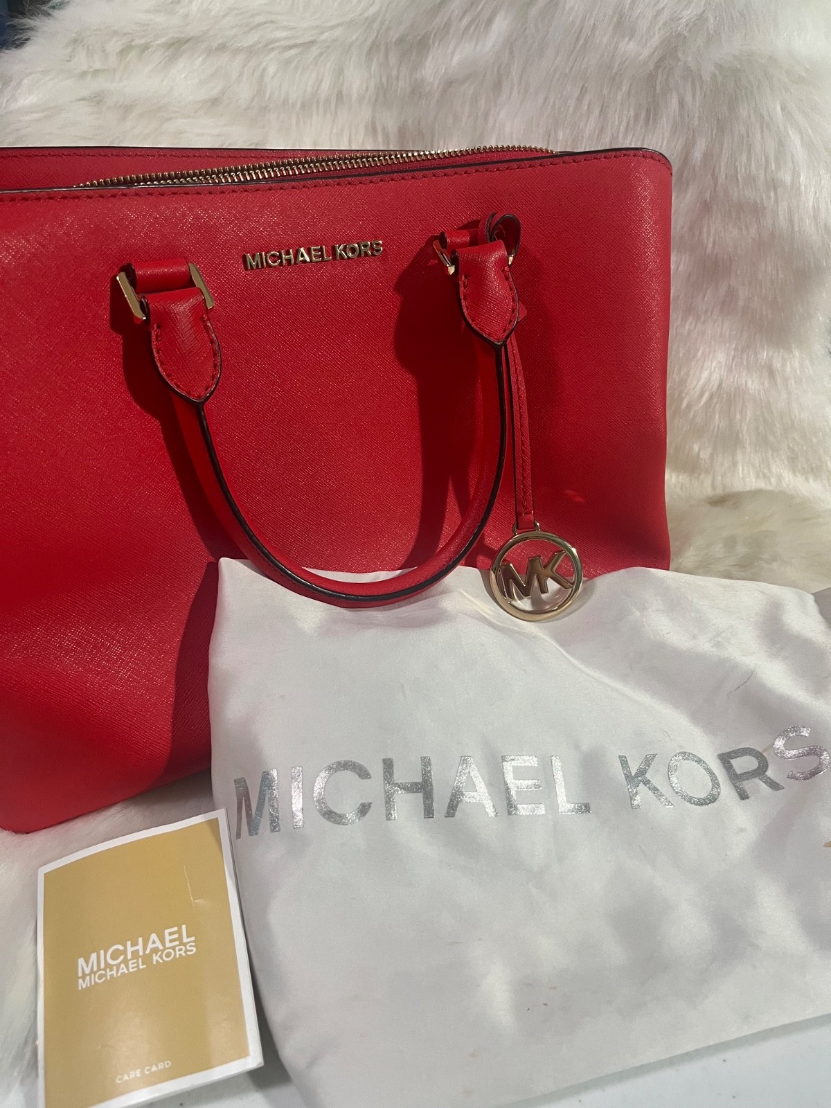 New Michael Kors Savannah Saffiano Leather Large Satchel – bright red