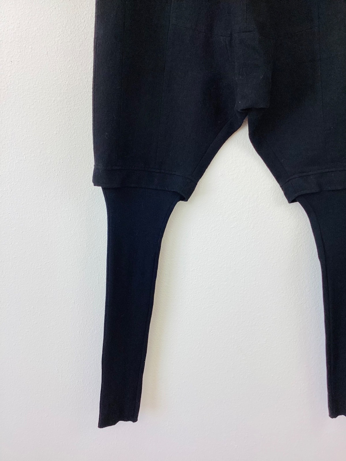 MA JULIUS Black WOOL & Linen DROP CROTCH Shorts Over LEGGINGS Pants 3