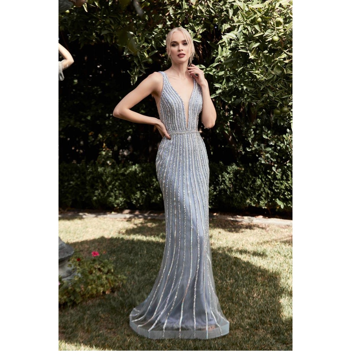 Ladivine by Cinderella Divine Womens Beaded Mermaid Fit & Flare Dress Blue Sz 2