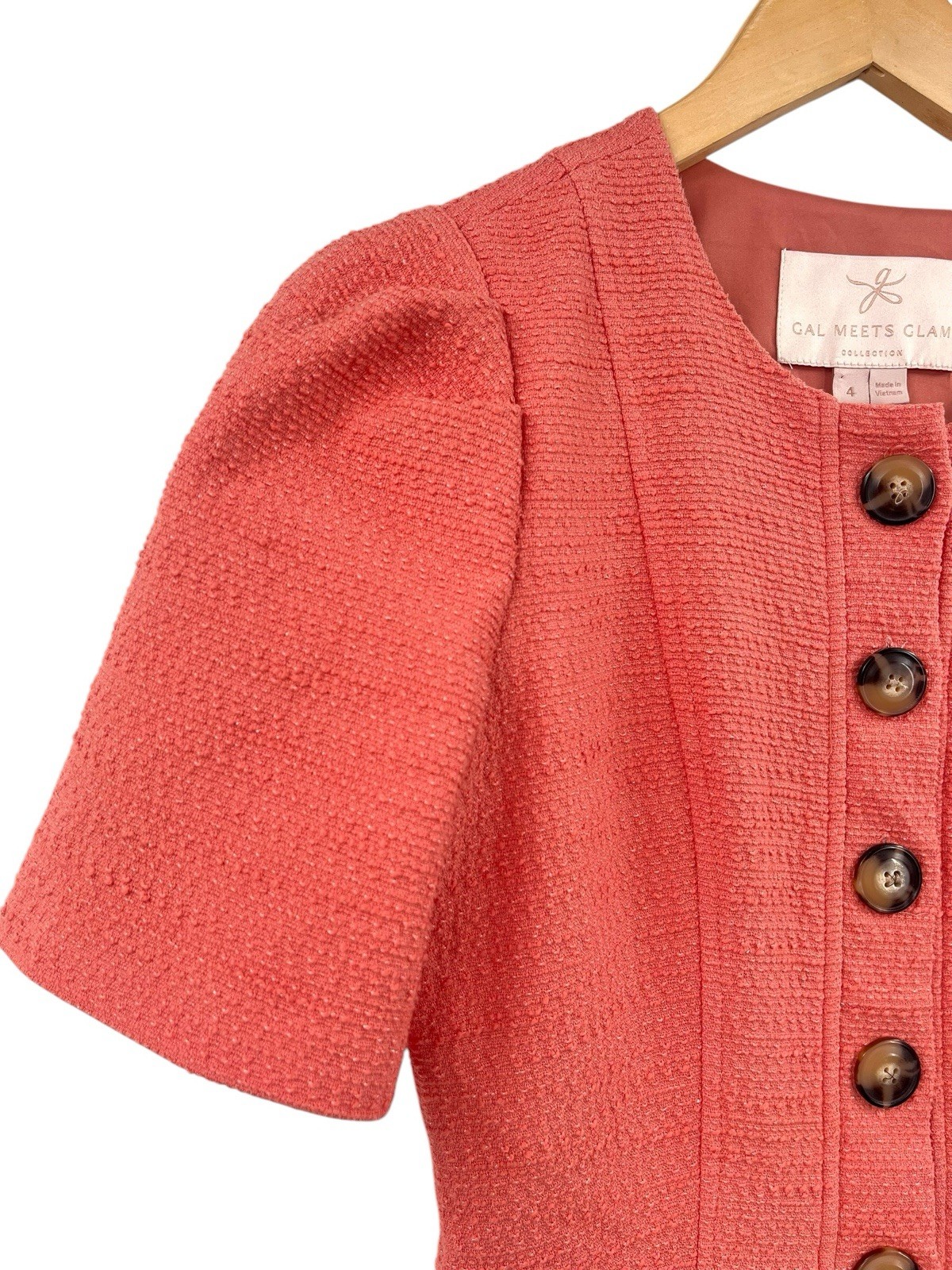 GAL MEETS GLAM Women’s Peach Textured Front Button Kathleen Mini Dress US 4
