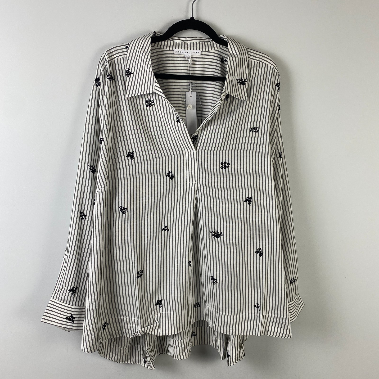 Jane + Delancey Floral Flocked Popover Shirt Size 3X Hi Low Hem Blouse Stripe