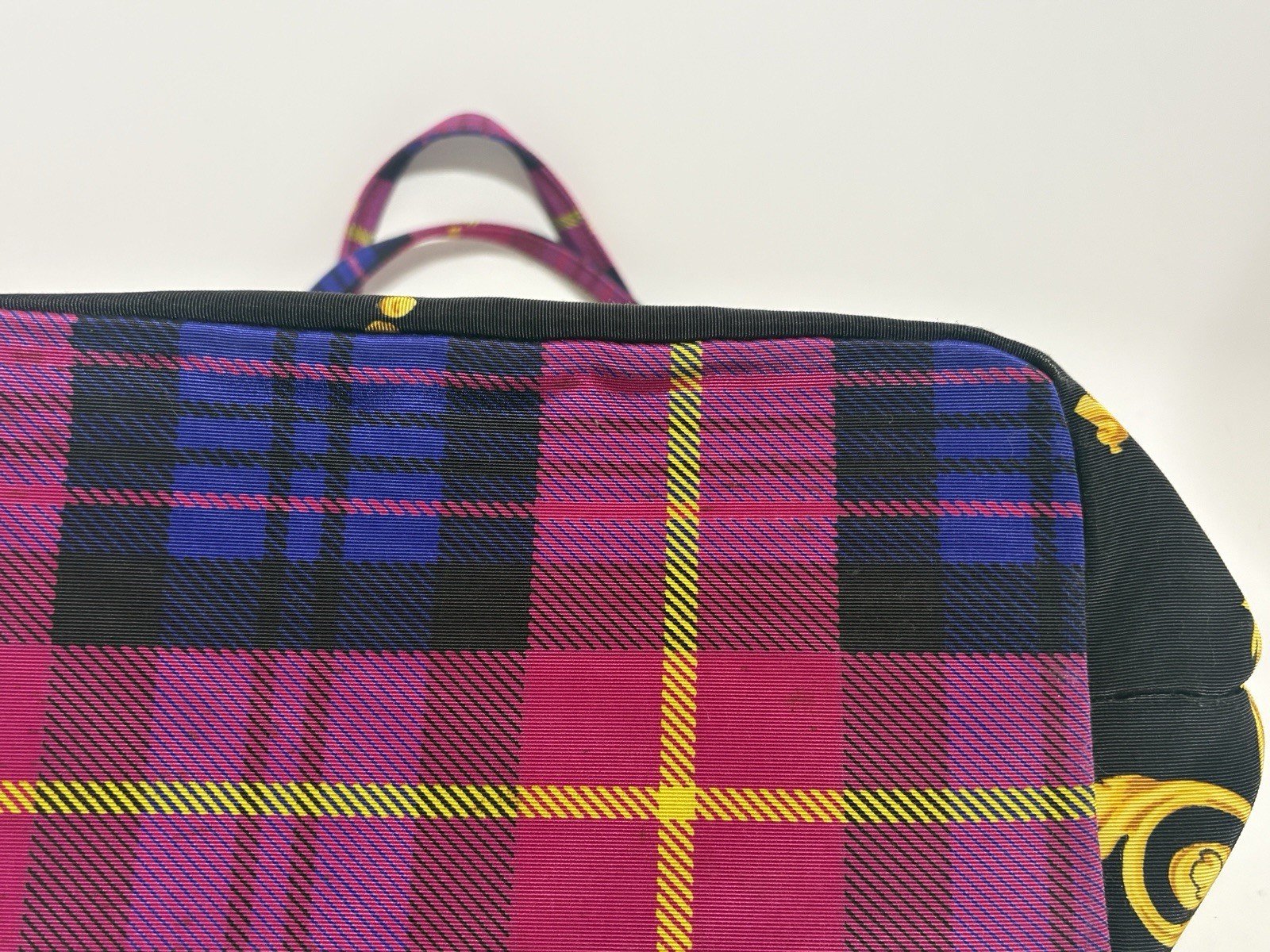 Vtg Gianni Versace Pink Plaid Baroque Shoulder Bag