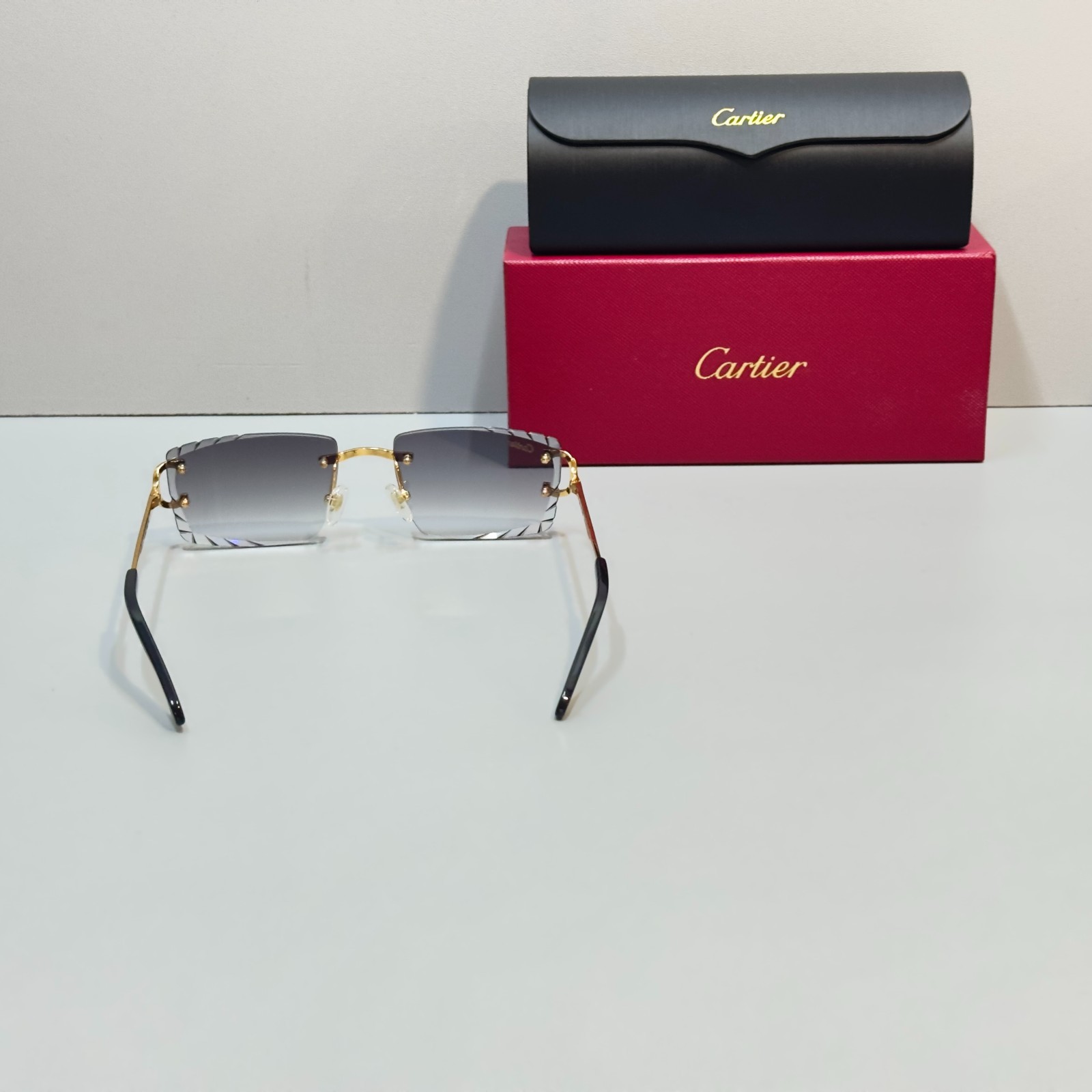 Cartier CT0092O Big C Gold Rimless Gray Gradient Sunglasses New w/ Box