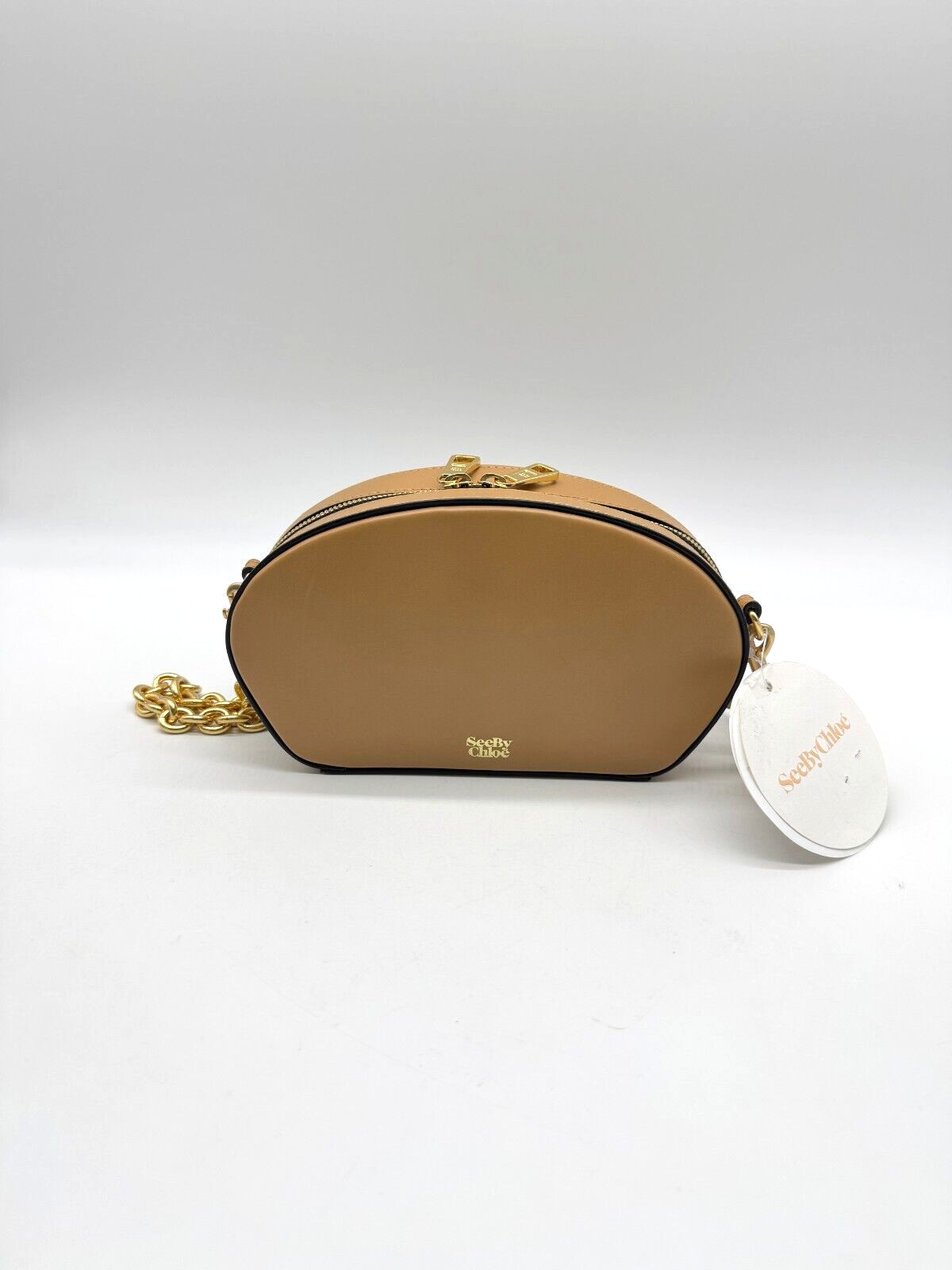 SEE BY CHLOE smooth leather shell chain strap women’s crossbody in Beige / Tan