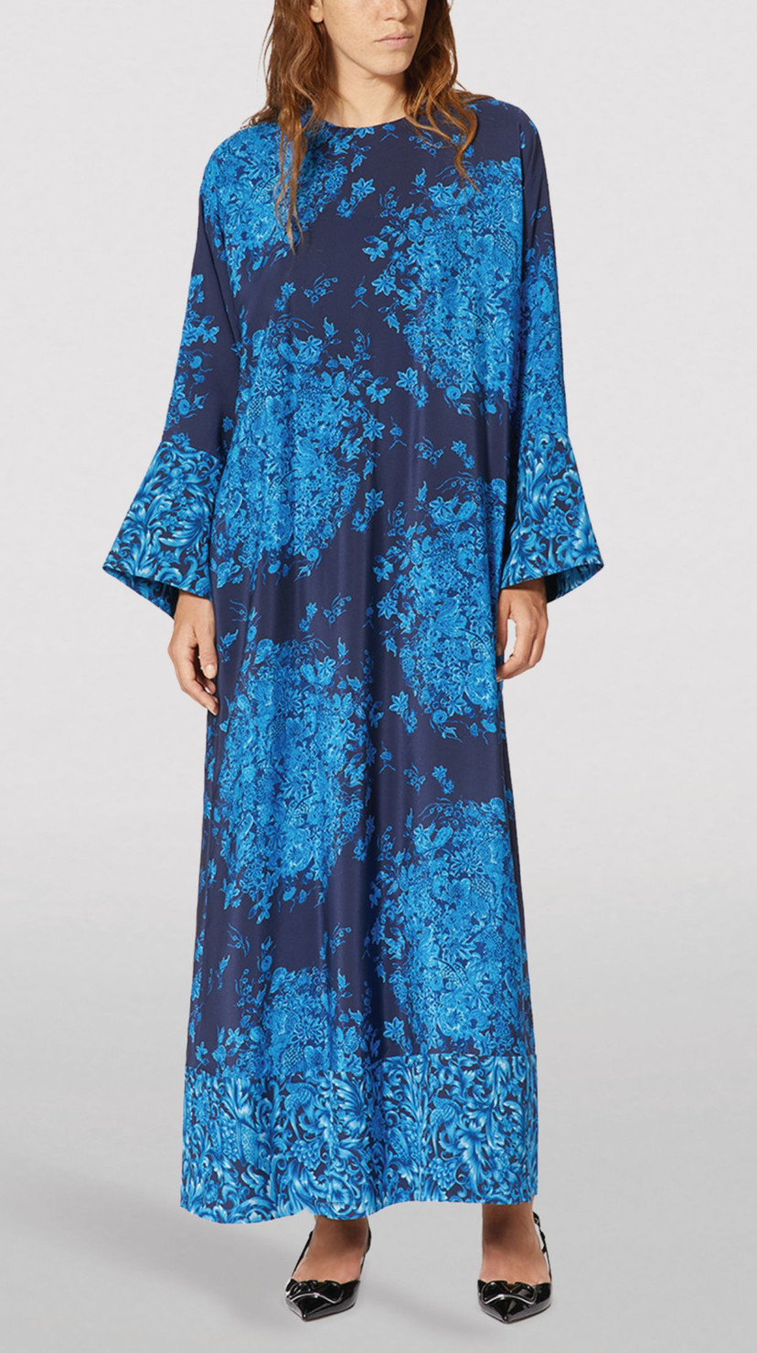 VALENTINO GARAVANI SILK Caftan Maxi Dress Delft Floral Print Kleid Maxikleid M