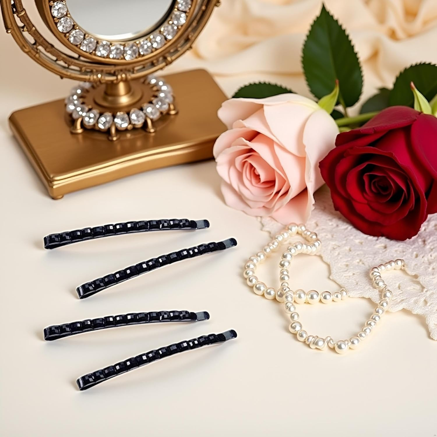 4Pcs Black Rhinestone Barrettes,Crystal Diamond Bobby Pin,Shiny Hair