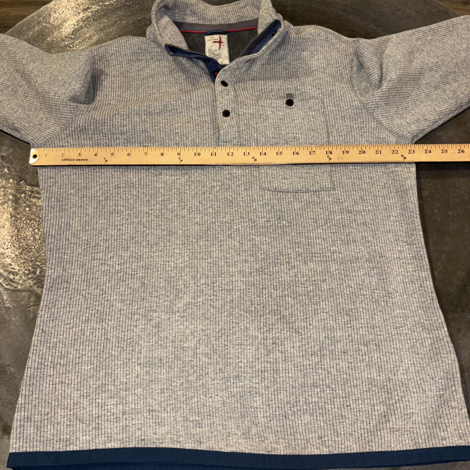 Relwen Rib Pile Quarter 1/4 Zip Snap Sweater Stretch Huckberry Gray XL READ