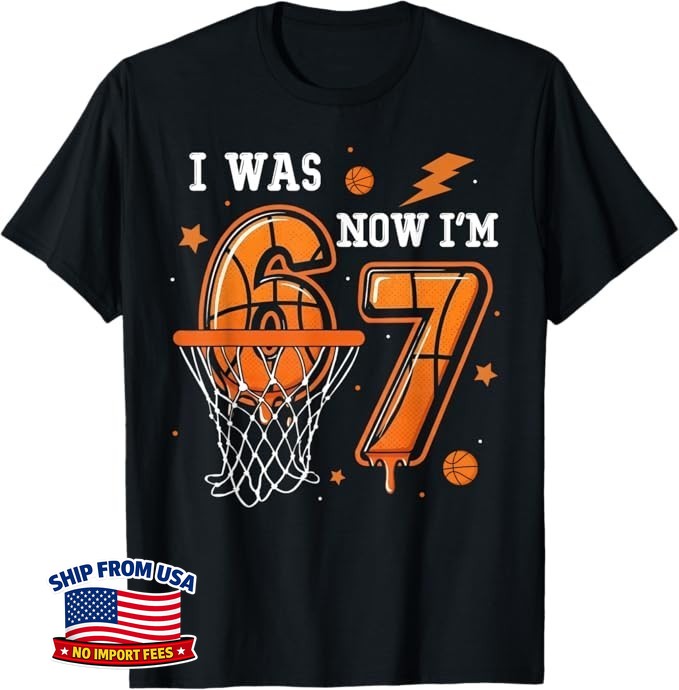 I was 6 Now I’m 7 Birthday Boy Basketball Funny 6 7 Meme Kid Unisex T-Shirt