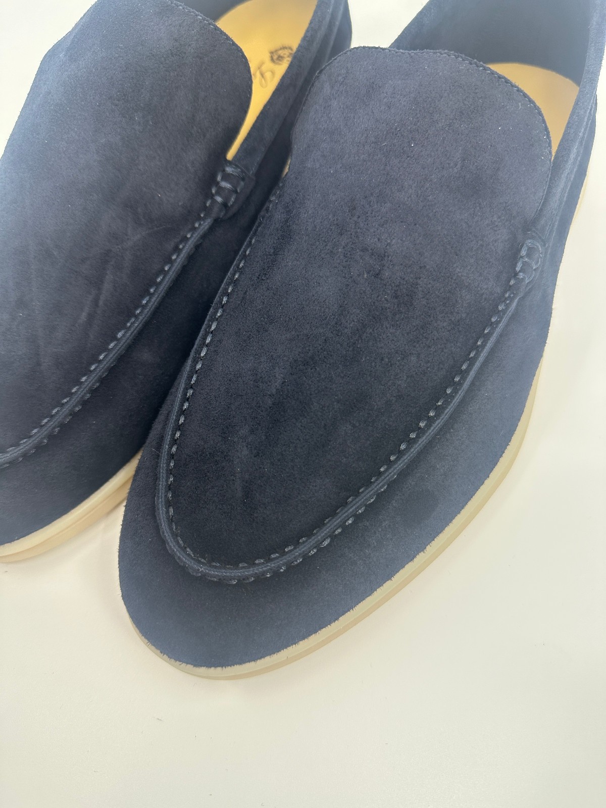Navy Blue Loro Piana Suede Summer Walk Loafers Shoes